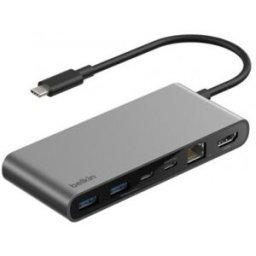 Belkin INC024HQSGY hub de interfaz USB Tipo C 10000 Mbit/s Gris