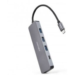 Nanocable Hub USB-C a 3xUSB3.0/H + 1xUSB-C/H Aluminio 10 cm, Gris