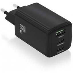 Aisens Cargador Gan 65W, 2xUSB-C PD3.0 QC4.0, 1xUSB-A QC3.0, Negro