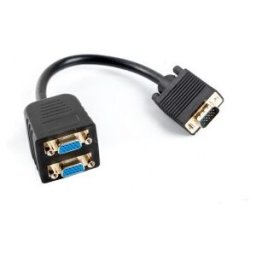 Lanberg AD-0020-BK Vga (15Pol) Stecker auf 2x Vga (15Pol) Buchse Adapter Splitter mit Kabel, 20 cm s