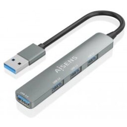 Aisens HUB USB 3.0 Aluminio, 1xUSB3.0 A/H+3xUSB2.0 A/H, Gris, 10cm
