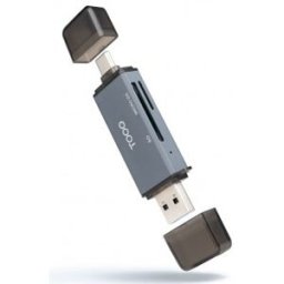 TooQ Lector de Tarjetas SD + TF, con entradas USB-C 3.0 + USB A, Color Gris