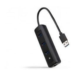 Nanocable Hub USB-A 3.0 a 3xUSB-A 3.0 + RJ45, USB-A/M- USB-A/M-RJ45/H, Negro, 15 cm