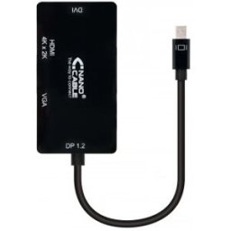 Nanocable Conversor Mini DisplayPort a VGA / HDMI, 3 en 1, DP 1.2/M-VGA/H-HDMI/H 4K, Negro, 15 cm, M