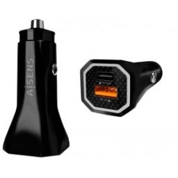 Aisens Cargador de Coche 38W,1XUSB-C PD3.0 20W,1XUSB-A QC3.0 18W, Negro