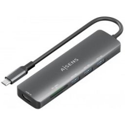 Aisens USB-C Dock 6 en 1, USB-C A, 1x HDMI, 3x USB-A, 1x SD, 1x MicroSD, Gris, 15cm