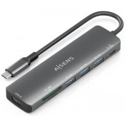 Aisens USB-C Dock 7 en 1, USB-C A, 1x HDMI, 3x USB-A, 1x USB-C PD 100W, 1x SD, 1x MicroSD, Gris, 15c