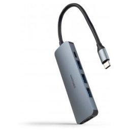 Nanocable Hub USB-C 5 en 1, Conversor USB-C 3.1 a 3xUSB-A 3.0 + USB-C PD + HDMI, Aluminio, Gris, 18