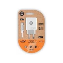 Cargador de Pared Tech One Tech TEC2263 - 1xUSB Tipo-C + Cable USB Tipo-C - 3A - Blanco
