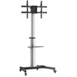 Aisens Floor Stand with Wheel, DVD Tray for Monitor/TV 50Kg from 37-86, Black-Silver
