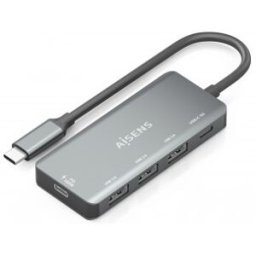 Aisens Hub USB 3.1 USB-C, USB-C/M-1xUSB-C PD 100W+1xUSB-C USB3.0/H+3xUSB-A USB2.0/H, Gris, 15cm