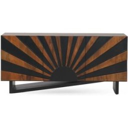 Aparador de 3 puertas de madera maciza de mango con patas de madera negra
