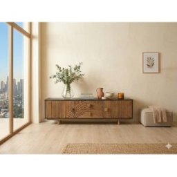 Mueble TV de madera maciza de mango negro y marrón