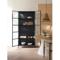 Vitrina alta puertas y laterales de cristal estructura metal negra