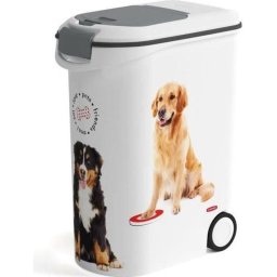 Curver Love Pets Contenedor Para Pienso Hermético 54 L (hasta 20 Kg) Blanco Con Ruedas, Pala Integrada Y Cierre Con Seguro