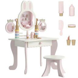Tocador Infantil Aiyaplay con Taburete y Espejos Giratorios Rosa y Blanco Crema