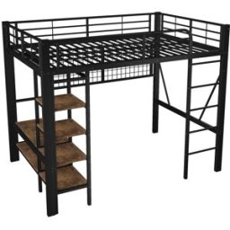 ComfortXL Cama alta 140x200 cm con LED y barra para ropa negra
