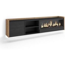 Skraut home Mueble tv efecto madera negro roble 212x35x50cm chimenea efecto fuego