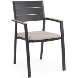 Konte.Design Conjunto de 4 sillas de jardín taupe con cojín y efecto madera