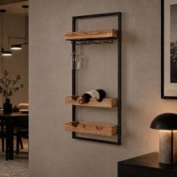 NIYLO Botellero de acero y madera 35x25x75 cm 9 botellas