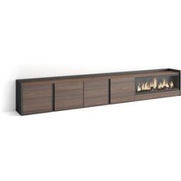 Skraut home Mueble tv efecto madera roble negro 315x35x50cm chimenea efecto fuego