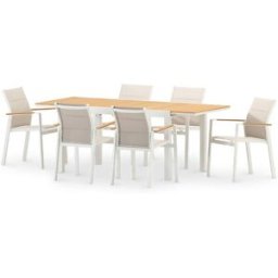Defora Home Conjunto mesa jardín 200/140x90 cm y 6 sillas aluminio blanco