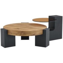 OKWISH Conjunto negro de mesas de centro de mdf y vidrio 61x61x30 cm