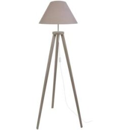 Tosel Lámpara de pie madera naturel pantalla taupe