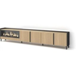 Skraut home Mueble tv efecto madera roble y negro 315x35x61 chimenea efecto fuego
