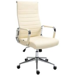 CLP Silla de oficina giratoria regulable en cuero auténtico crema