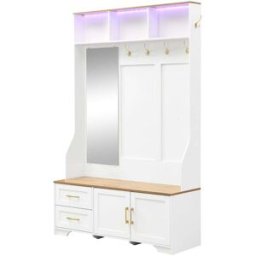 Meubles Cosy Mueble zapatero con iluminación led, espejo, ganchos y cajones