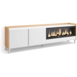 Skraut home Mueble tv efecto madera blanco roble 212x35x61cm chimenea efecto fuego