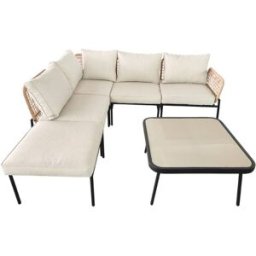 sweeek Conjunto de jardín en ángulo de acero y cuerdas, 5 plazas, beige