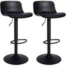 CLP Set de 2 taburete de bar ajustable giratorio en simil cuero negro