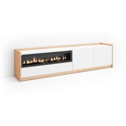 Skraut home Mueble tv efecto madera blanco roble 208x37x50cm chimenea efecto fuego