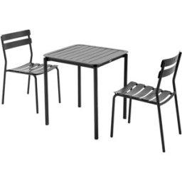 Oviala Mesa de jardín cuadrada (70 x 70 cm) y 2 sillas negras