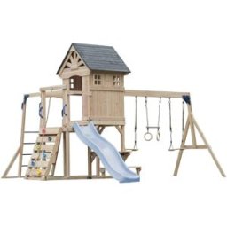 Axi Parque infantil de madera con 2 columpios - tobogán azul pastel