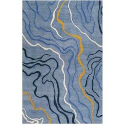 Esprit Alfombra de diseño abstracto azul, hecha a mano, 70x140