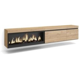 Skraut home Mueble tv efecto madera roble 237x35x45cm chimenea efecto fuego