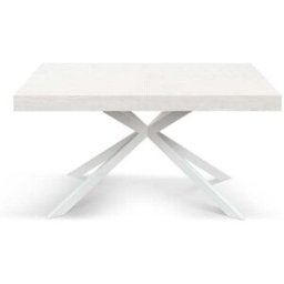 Konte.Design Mesa de madera, acabado blanco ,base x blanca, extensible 160x90