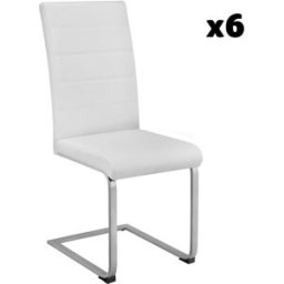 Tectake Sillas de comedor ergonómicas y altas, forma de c símil cuero blanco