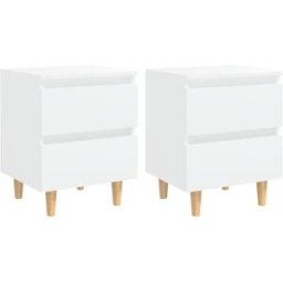 Maison Chic Juego de 2 mesitas de noche patas madera maciza blanco 40x35x50 cm