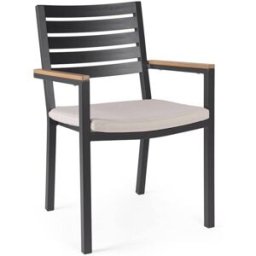Konte.Design Conjunto de 4 sillas de jardín beige con cojín y efecto madera