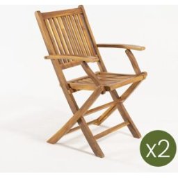 Edenjardin Pack 2 sillones de jardín teca plegables teca grado a 51x60x85 cm
