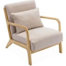 sweeek Sillón de diseño de madera y tela, beige