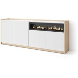 Skraut home Aparador efecto madera blanco roble 210x37x80cm chimenea efecto fuego