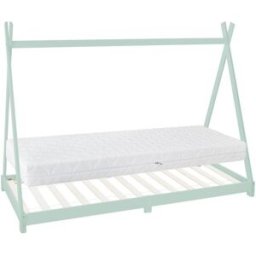 ML-Design Cama infantil tipi 90x200x16cm menta con colchón y tejado de tienda