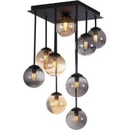 QAZQA Lámpara techo negra cristal ámbar ahumado 9 luces
