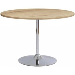 Loft24 Mesa de comedor con base cromada redonda de 110 cm tipo roble
