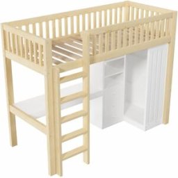 ComfortXL Cama alta infantil 90x200 cm con escritorio y armario natural
